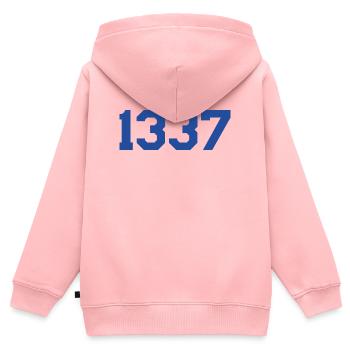 1337 – Conception en texte bleu - Sweat Premium à capuche zippé enfant bio - rose - Dos - AI Model Kid Female (0cm)