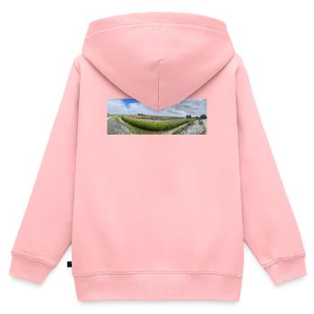 Champ panoramique avec fossé et fleurs - Sweat Premium à capuche zippé enfant bio - rose - Dos - AI Model Kid Female (0cm)