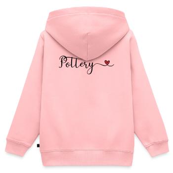Don de typographie Pottery Heart - Sweat Premium à capuche zippé enfant bio - rose - Dos - AI Model Kid Female (0cm)