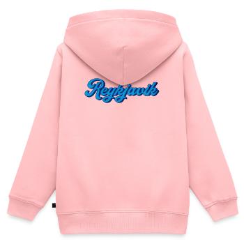 Reykjavik Blau Script Logo - Kinder Premium Organic Zip Hoodie - Rosa - Hinten - AI Model Kid Female (0cm)