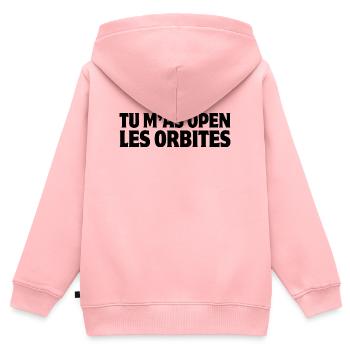 ouvrir les yeux, dire la vérité - Sweat Premium à capuche zippé enfant bio - rose - Dos - AI Model Kid Female (0cm)