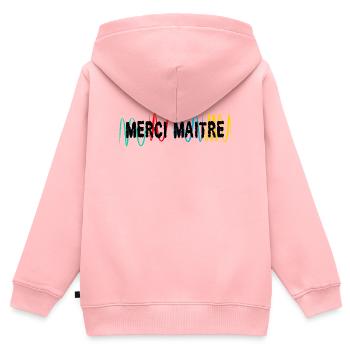 MAÎTRE. MAITRE. MERCI. MERCI MAÎTRE. MAITRE - Sweat Premium à capuche zippé enfant bio - rose - Dos - AI Model Kid Female (0cm)