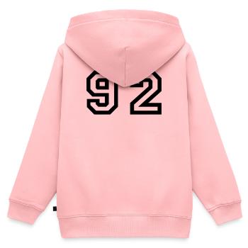 Nombre - 92 - Quatre-vingt deux - Sweat Premium à capuche zippé enfant bio - rose - Dos - AI Model Kid Female (0cm)