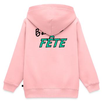 BONNE FÊTE. FÊTE DES MÈRES. FÊTE DES PÈRES. FÊTE - Sweat Premium à capuche zippé enfant bio - rose - Dos - AI Model Kid Female (0cm)