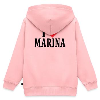 t-shirt prénom I love Marina t-shirt idée cadeau - Sweat Premium à capuche zippé enfant bio - rose - Dos - AI Model Kid Female (0cm)