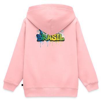 Brésil Amour drapeau Graffiti Tee Design - Sweat Premium à capuche zippé enfant bio - rose - Dos - AI Model Kid Female (0cm)