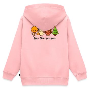 Amis saisonniers, de l’automne à Noël - Sweat Premium à capuche zippé enfant bio - rose - Dos - AI Model Kid Female (0cm)