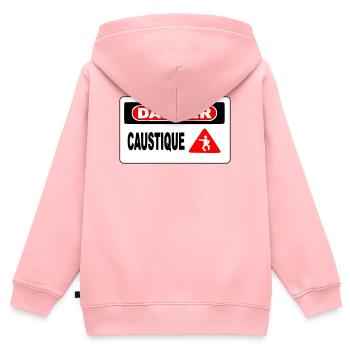 Panneau Danger Caustique - Sweat Premium à capuche zippé enfant bio - rose - Dos - AI Model Kid Female (0cm)