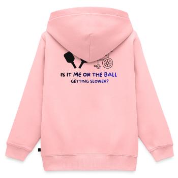Chemise de pickleball - La balle ralentit, drôle - Sweat Premium à capuche zippé enfant bio - rose - Dos - AI Model Kid Female (0cm)