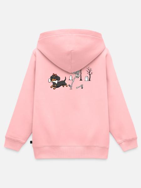 Dackel und Skelett Halloween-Jagd - Kinder Premium Organic Zip Hoodie - Rosa