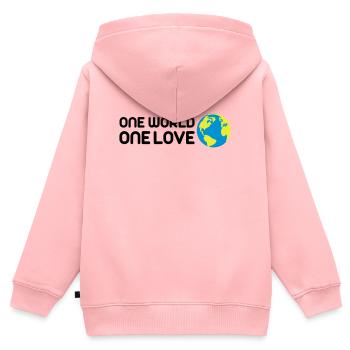 One World One Love - Kids Premium Organic Zip-up Hoodie - rose - Back - AI Model Kid Female (0cm)
