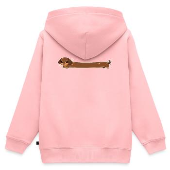Long, teckel mignon - Sweat Premium à capuche zippé enfant bio - rose - Dos - AI Model Kid Female (0cm)