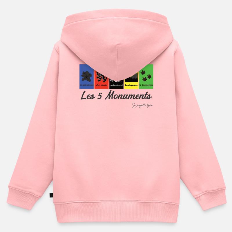 Les 5 monuments cycliste - Sweat Premium à capuche zippé enfant bio - rose