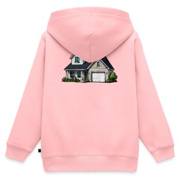 Illustration de maison rurale - Sweat Premium à capuche zippé enfant bio - rose - Dos - AI Model Kid Female (0cm)