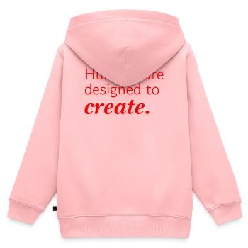 Les humains sont conçus pour créer - une typographie rouge - Sweat Premium à capuche zippé enfant bio - rose - Dos - AI Model Kid Female (0cm)