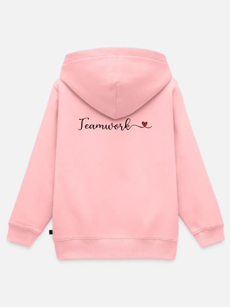 Teamwork Schrift mit Herz - Kinder Premium Organic Zip Hoodie - Rosa