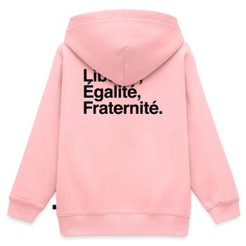Liberté Egalité Fraternité - Devise République - Sweat Premium à capuche zippé enfant bio - rose - Dos - AI Model Kid Female (0cm)