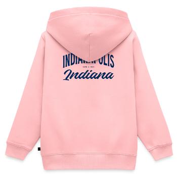 Écriture Indianapolis Indy Vintage - Sweat Premium à capuche zippé enfant bio - rose - Dos - AI Model Kid Female (0cm)
