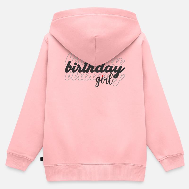 Filles d’anniversaire Script avec coeur - Sweat Premium à capuche zippé enfant bio - rose