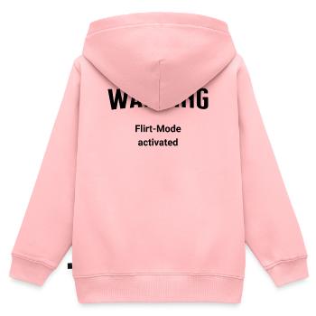 Avertissement - Mode Flirt activé - Sweat Premium à capuche zippé enfant bio - rose - Dos - AI Model Kid Female (0cm)