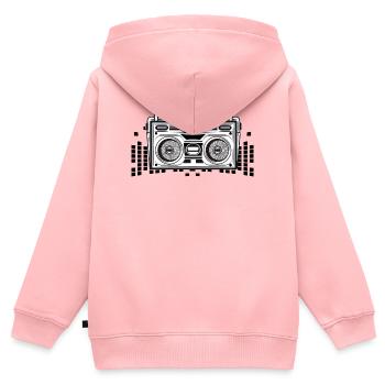 Magnétophone à cassette au pochoir des années 80 - Sweat Premium à capuche zippé enfant bio - rose - Dos - AI Model Kid Female (0cm)