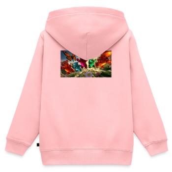 Gummibärchen-Abenteuer im Frühlingslicht - Kinder Premium Organic Zip Hoodie - Rosa - Hinten - AI Model Kid Female (0cm)
