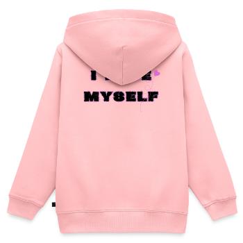 L’amour de soi, je m’aime moi-même - Sweat Premium à capuche zippé enfant bio - rose - Dos - AI Model Kid Female (0cm)