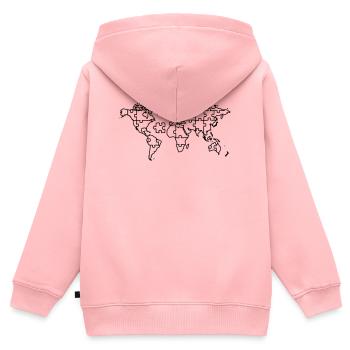 Carte du monde Puzzle Earth Global - Sweat Premium à capuche zippé enfant bio - rose - Dos - AI Model Kid Female (0cm)