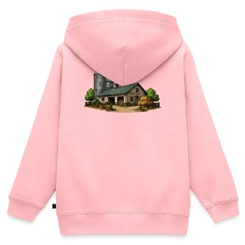 Grange rurale avec foin - Sweat Premium à capuche zippé enfant bio - rose - Dos - AI Model Kid Female (0cm)