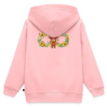Vache des Highlands dans une couronne florale avec des lunettes en forme de cœur - Sweat Premium à capuche zippé enfant bio - rose - Dos - AI Model Kid Female (0cm)