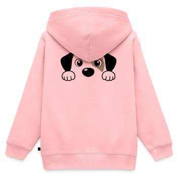 Regard curieux de chien câlin - Sweat Premium à capuche zippé enfant bio - rose - Dos - AI Model Kid Female (0cm)