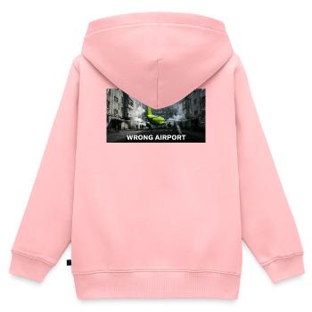 Mauvais aéroport - Mème drôle d’aviation - Sweat Premium à capuche zippé enfant bio - rose - Dos - AI Model Kid Female (0cm)