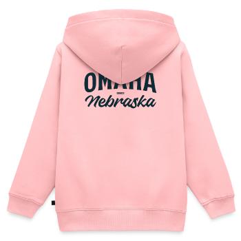 Lettrage vintage d’Omaha, Nebraska - Sweat Premium à capuche zippé enfant bio - rose - Dos - AI Model Kid Female (0cm)