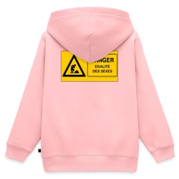 Egalité des sexes - Sweat Premium à capuche zippé enfant bio - rose - Dos - AI Model Kid Female (0cm)