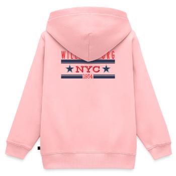 Williamsburg NYC 1954 Rétro - Sweat Premium à capuche zippé enfant bio - rose - Dos - AI Model Kid Female (0cm)