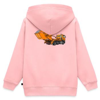Camion avec benne, chargeur à benne - Sweat Premium à capuche zippé enfant bio - rose - Dos - AI Model Kid Female (0cm)