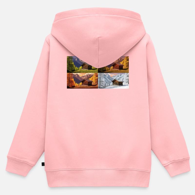 Cabane idylle dans la vallée de montagne - Sweat Premium à capuche zippé enfant bio - rose