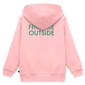 Typographie extérieure à Me Trouver - Sweat Premium à capuche zippé enfant bio - rose - Dos - AI Model Kid Female (0cm)