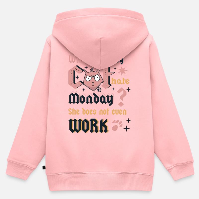 Lundi des chats - Sweat Premium à capuche zippé enfant bio - rose