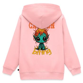 Vorsicht bissig - Kinder Premium Organic Zip Hoodie - Rosa - Hinten - AI Model Kid Female (0cm)