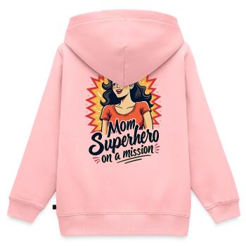Mère, super-héroïne en mission ! - Sweat Premium à capuche zippé enfant bio - rose - Dos - AI Model Kid Female (0cm)