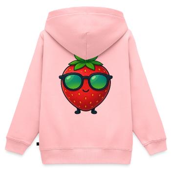 Coole minimalistische Erdbeere fruchtig Sommer - Kinder Premium Organic Zip Hoodie - Rosa - Hinten - AI Model Kid Female (0cm)