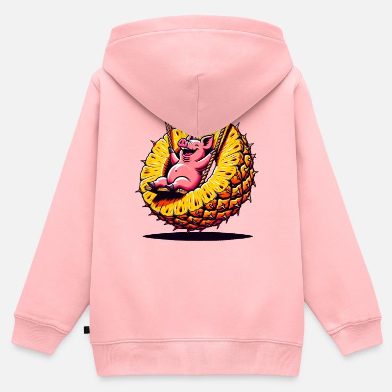 Ananas Swing Piggy - Sweat Premium à capuche zippé enfant bio - rose