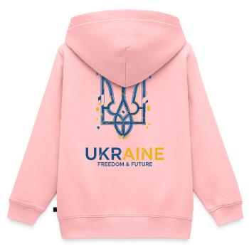 Ukrainisches Dreizack-Emblem mit Freiheitsmotiv - Kinder Premium Organic Zip Hoodie - Rosa - Hinten - AI Model Kid Female (0cm)