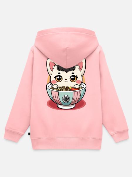 Kawaii Ramen Katze - Kinder Premium Organic Zip Hoodie - Rosa