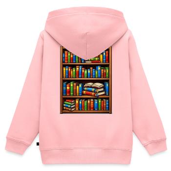 Bibliothèque Illustrato de Bibliothèques - Sweat Premium à capuche zippé enfant bio - rose - Dos - AI Model Kid Female (0cm)