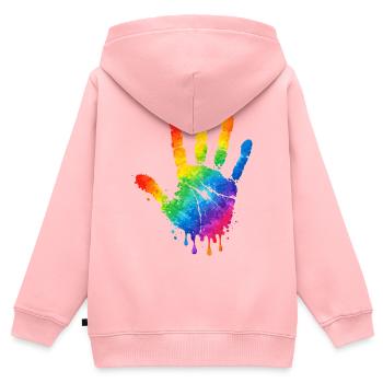 Motif aquarelle colorée à empreintes de main - Sweat Premium à capuche zippé enfant bio - rose - Dos - AI Model Kid Female (0cm)