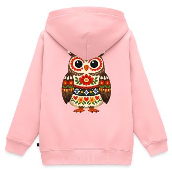 Hibou coloré dans le style populaire - Sweat Premium à capuche zippé enfant bio - rose - Dos - AI Model Kid Female (0cm)