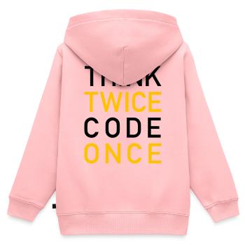Think Twice Code Once Programmer - Sweat Premium à capuche zippé enfant bio - rose - Dos - AI Model Kid Female (0cm)