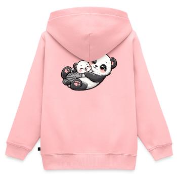Maman panda se blottit contre son doux petit - Sweat Premium à capuche zippé enfant bio - rose - Dos - AI Model Kid Female (0cm)